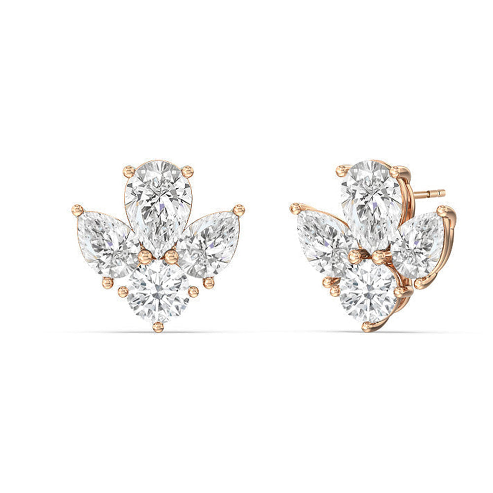Classic Pear and Round Diamonds Cluster Earrings with 14KT Rose Gold / Lab / 2 1/2 Cut Diamond in 14KT Rose Gold / Lab / 2 1/2 view 1
