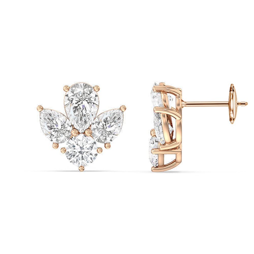Classic Pear and Round Diamonds Cluster Earrings with 14KT Rose Gold / Lab / 2 1/2 Cut Diamond in 14KT Rose Gold / Lab / 2 1/2 view 4
