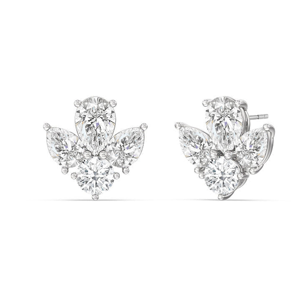 Classic Pear and Round Diamonds Cluster Earrings with 14KT White Gold / Lab / 2 1/2 Cut Diamond in 14KT White Gold / Lab / 2 1/2 view 1
