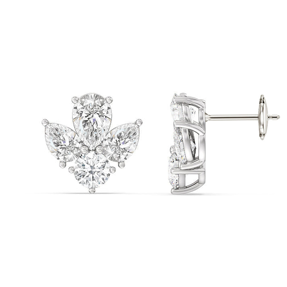 Classic Pear and Round Diamonds Cluster Earrings with 14KT White Gold / Lab / 2 1/2 Cut Diamond in 14KT White Gold / Lab / 2 1/2 view 4
