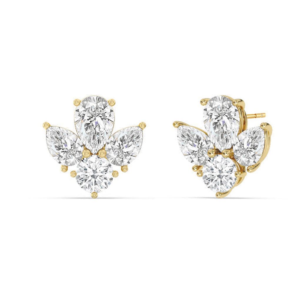 Classic Pear and Round Diamonds Cluster Earrings with 14KT Yellow Gold / Lab / 2 1/2 Cut Diamond in 14KT Yellow Gold / Lab / 2 1/2 view 1
