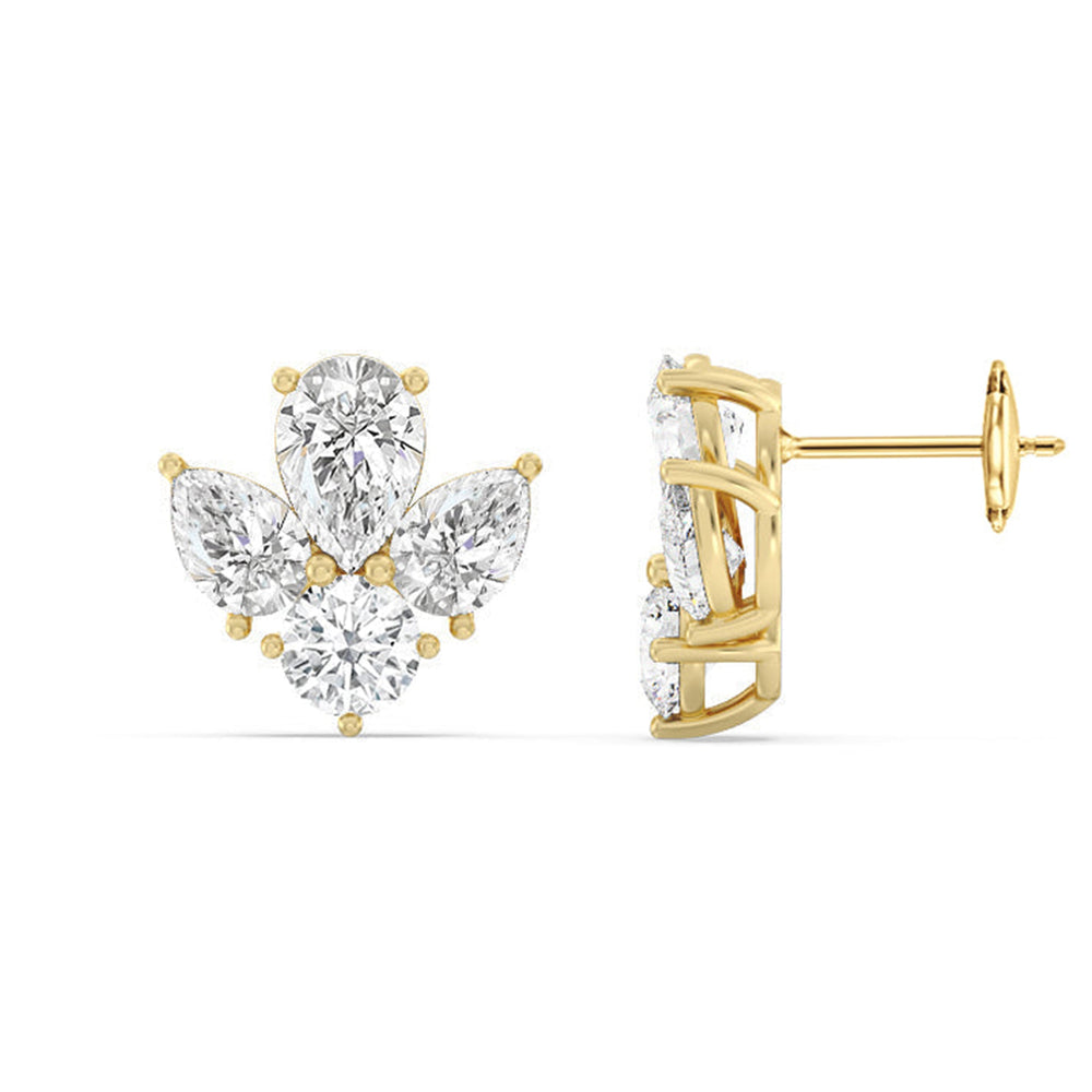 Classic Pear and Round Diamonds Cluster Earrings with 14KT Yellow Gold / Lab / 2 1/2 Cut Diamond in 14KT Yellow Gold / Lab / 2 1/2 view 4
