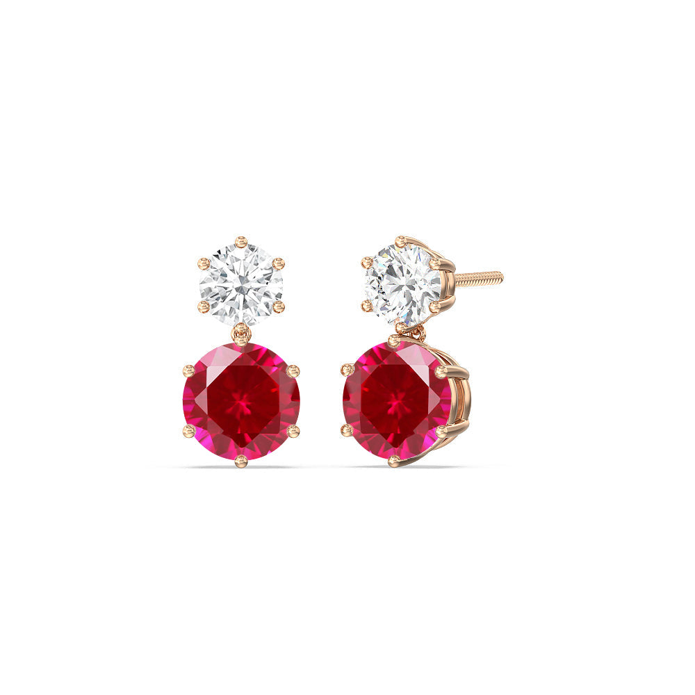 Ruby and Diamond Duo Stud Earrings with 14KT Rose Gold Cut Diamond in 14KT Rose Gold view 1
