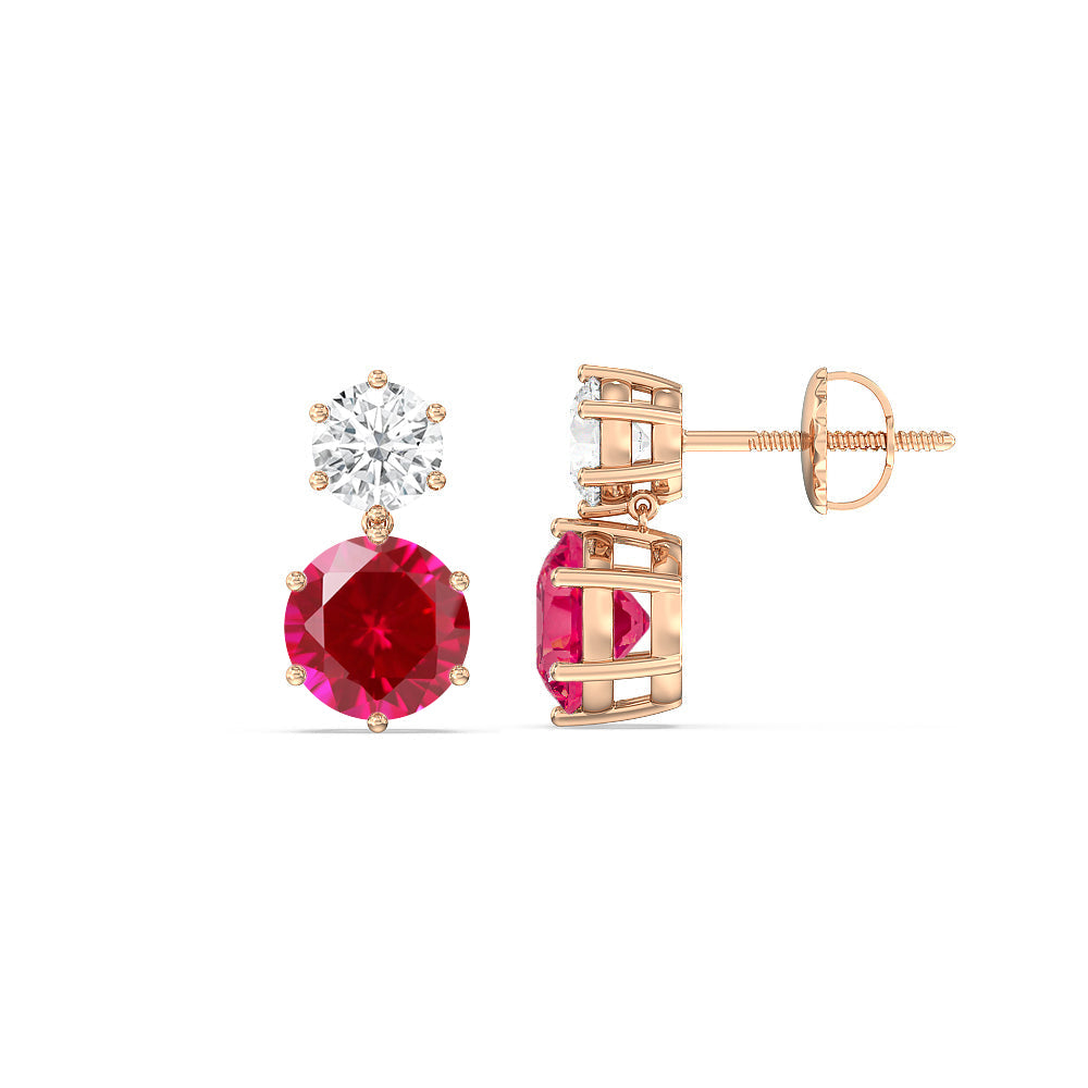 Ruby and Diamond Duo Stud Earrings with 14KT Rose Gold Cut Diamond in 14KT Rose Gold view 2
