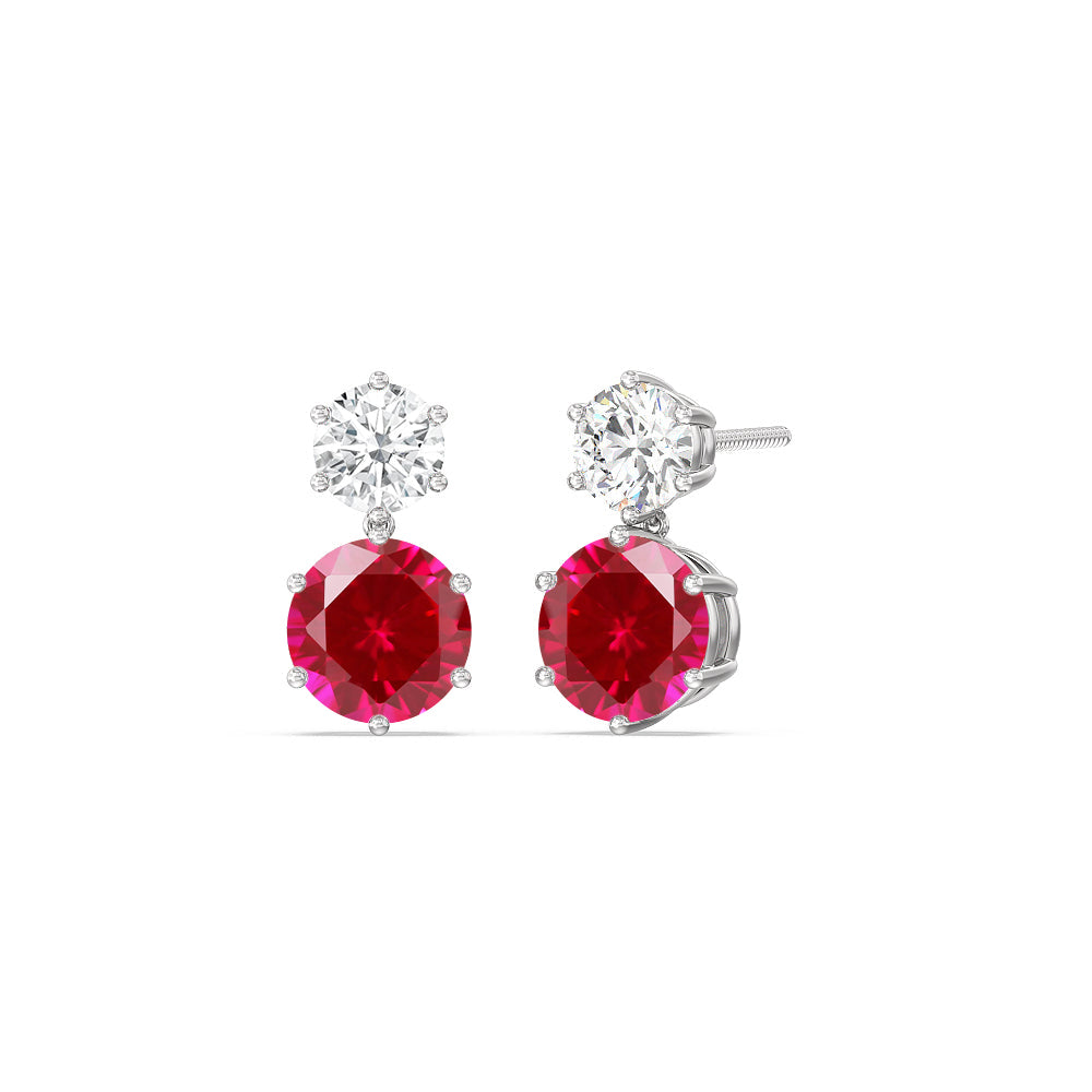 Ruby and Diamond Duo Stud Earrings with 14KT White Gold Cut Diamond in 14KT White Gold view 1
