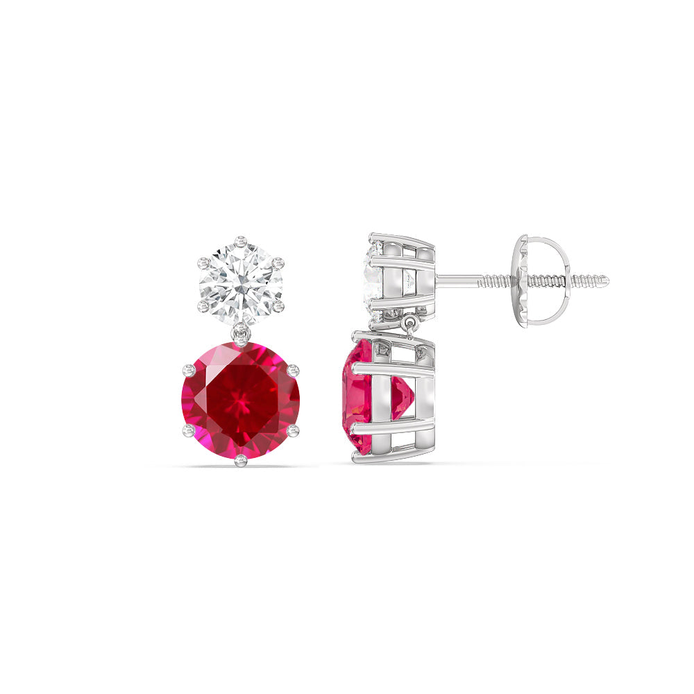 Ruby and Diamond Duo Stud Earrings with 14KT White Gold Cut Diamond in 14KT White Gold view 2
