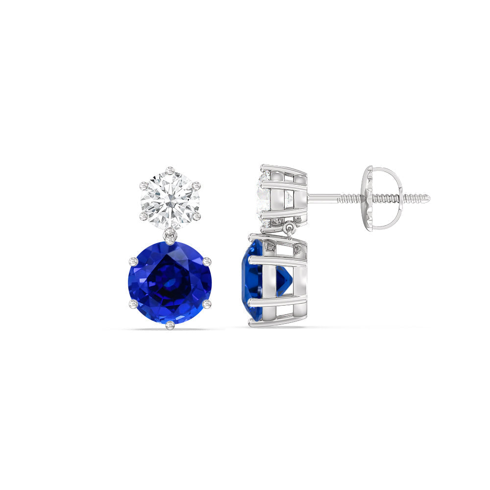 Sapphire and Diamond Duo Stud Earrings with Sterling Silver Cut Diamond in 14KT Sterling Silver view 2
