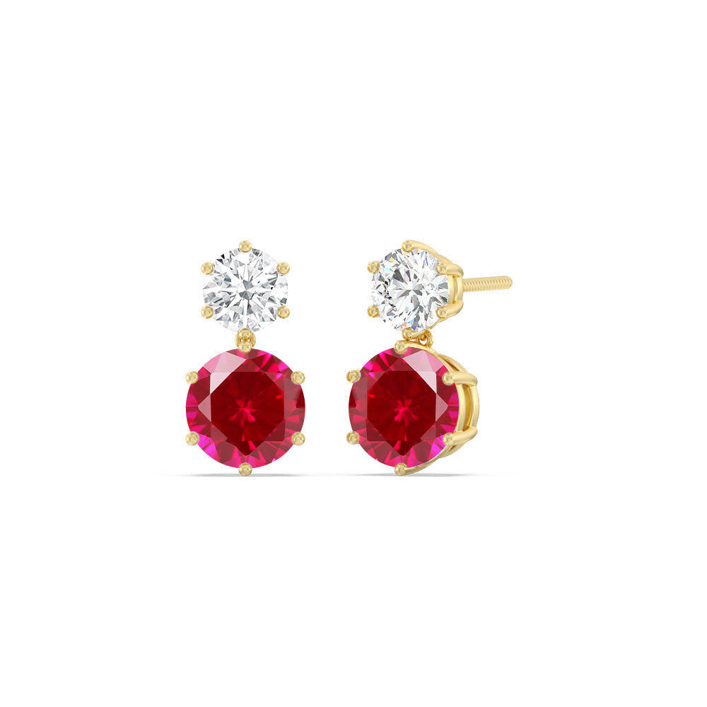 Ruby and Diamond Duo Stud Earrings with 14KT Yellow Gold Cut Diamond in 14KT Yellow Gold view 1
