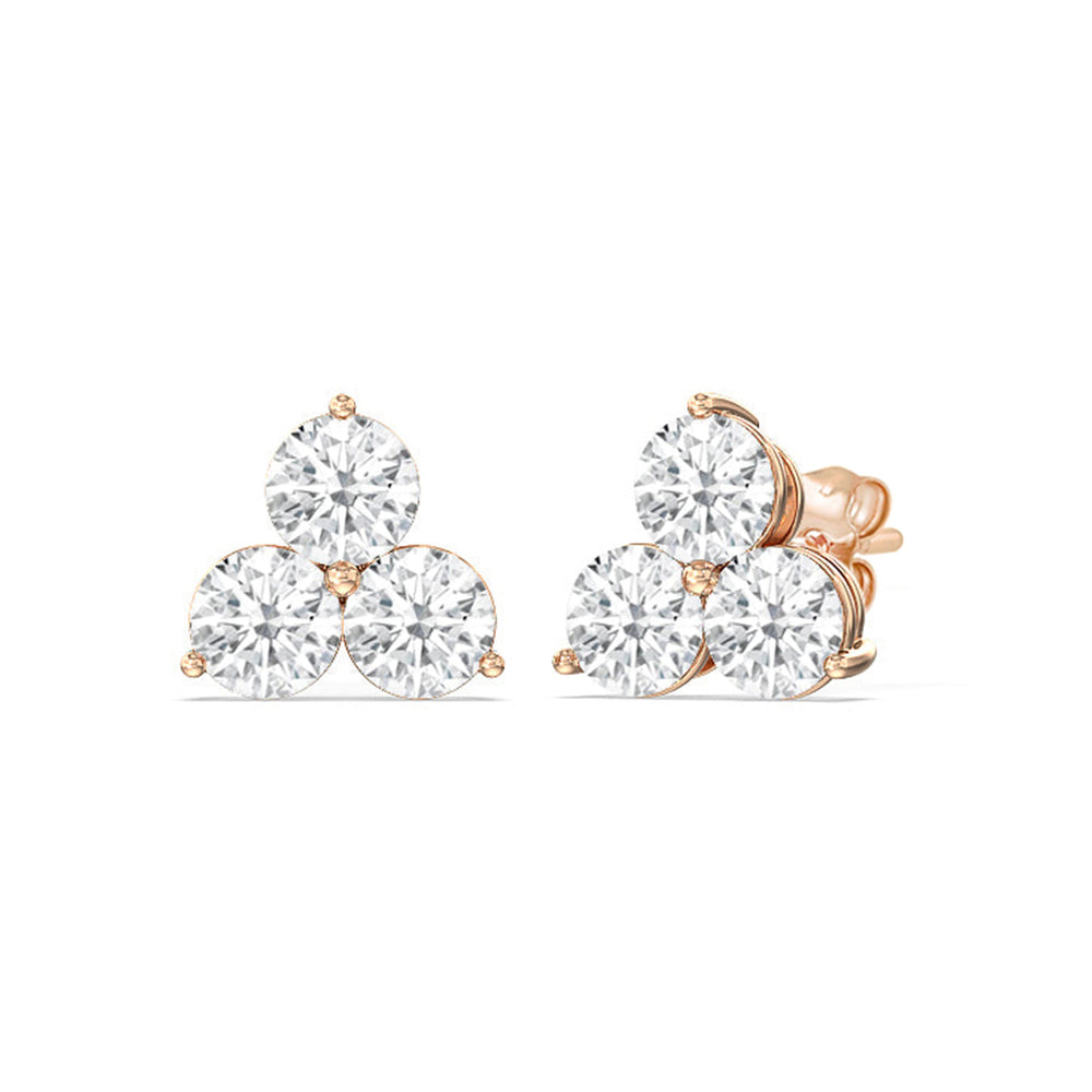 Classic Three Stone Cluster Diamond Earrings with 14KT Rose Gold / Lab / 2 Cut Diamond in 14KT Rose Gold / Lab / 2 view 1
