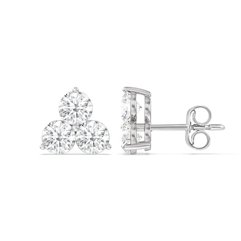 Classic Three Stone Cluster Diamond Earrings with 14KT White Gold / Lab / 2 Cut Diamond in 14KT White Gold / Lab / 2 view 4
