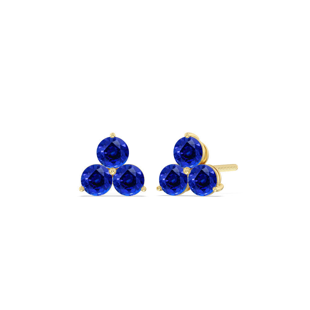 Sapphire Classic Three Stone Cluster Earrings with 14KT Yellow Gold Cut Diamond in 14KT Yellow Gold view 1
