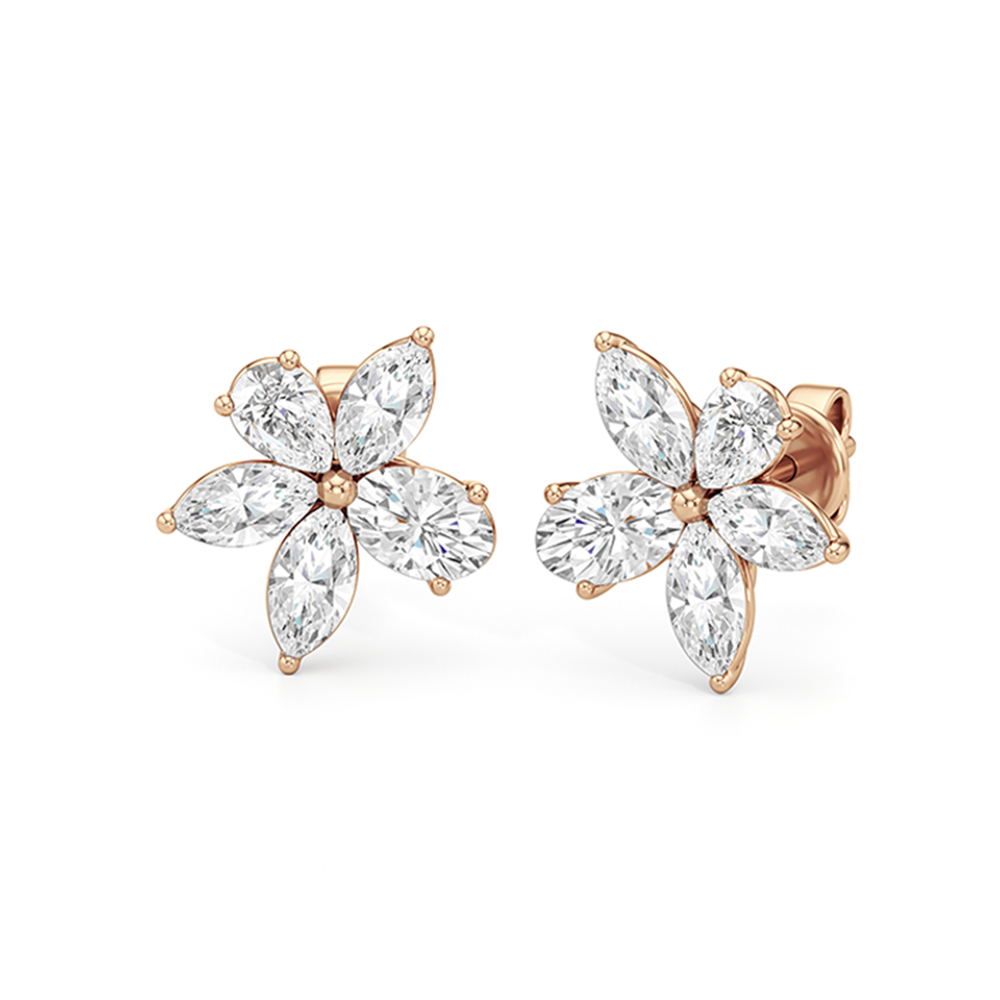 Plumeria Studs with 14KT Rose Gold / Lab / 2 1/5 Cut Diamond in 14KT Rose Gold / Lab / 2 1/5 view 2
