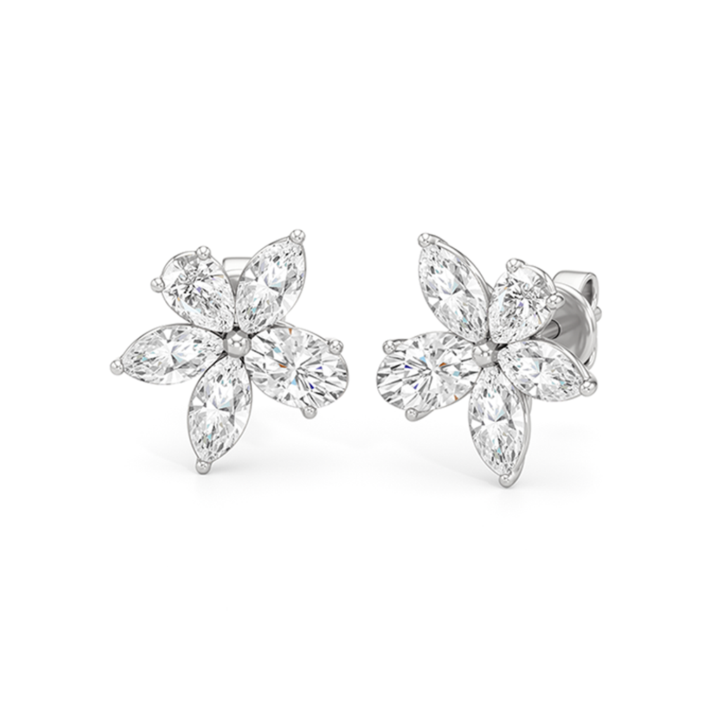 Plumeria Studs with 14KT White Gold / Lab / 2 1/5 Cut Diamond in 14KT White Gold / Lab / 2 1/5 view 2
