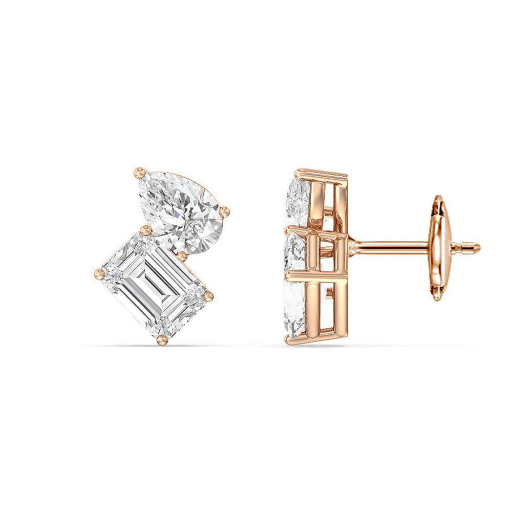 Toi et Moi Pear Emerald Studs with 14KT Rose Gold / Lab / 2 1/4 Cut Diamond in 14KT Rose Gold / Lab / 2 1/4 view 4
