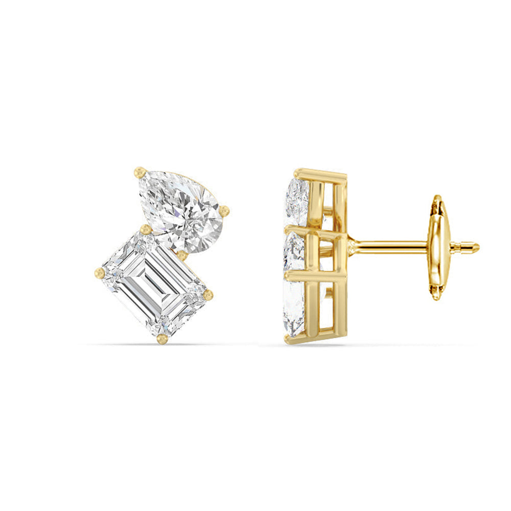 Toi et Moi Pear Emerald Studs with 14KT Yellow Gold / Lab / 2 1/4 Cut Diamond in 14KT Yellow Gold / Lab / 2 1/4 view 4
