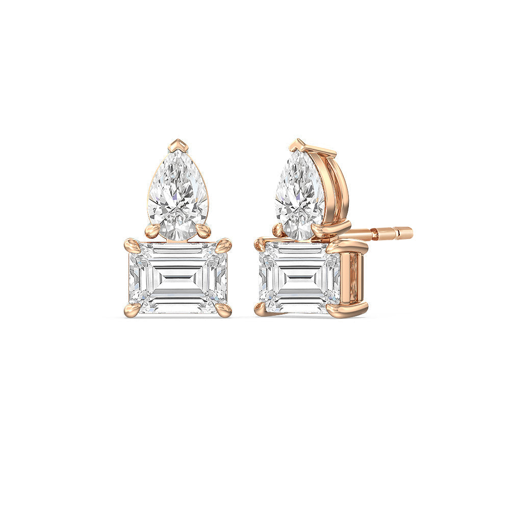 Toi et Moi Pear Emerald Linear Earrings with 14KT Rose Gold / Lab / 3 Cut Diamond in 14KT Rose Gold / Lab / 3 view 1
