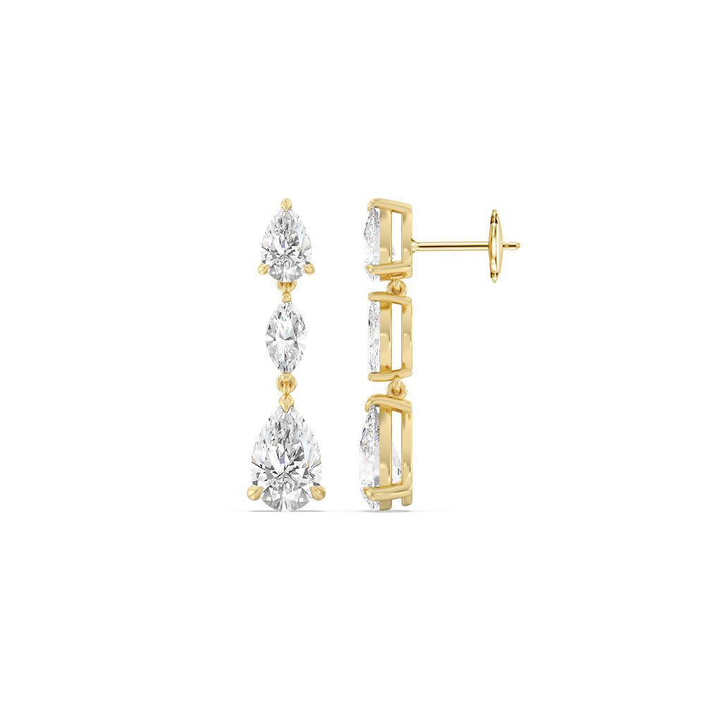Elegance Pear Marquise Drop Earrings with 14KT Yellow Gold / Lab / 6 1/2 Cut Diamond in 14KT Yellow Gold / Lab / 6 1/2 view 2
