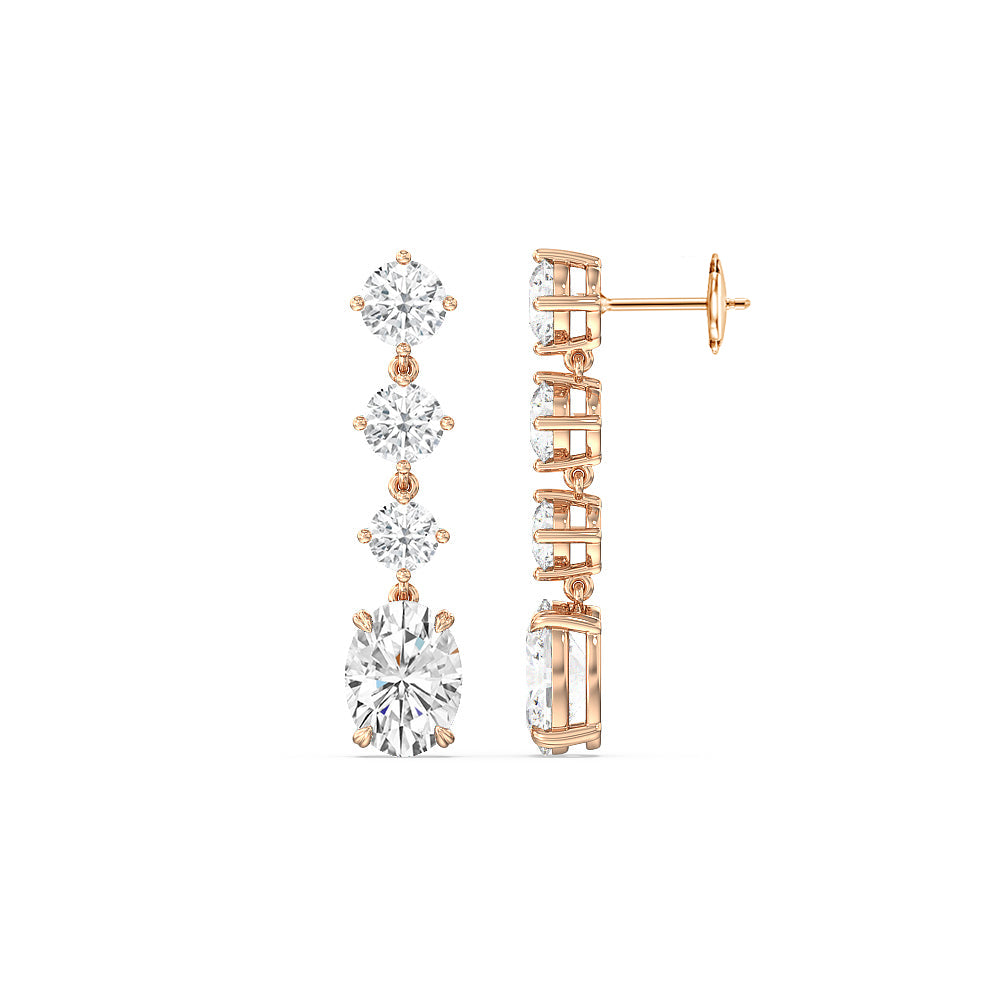 Elegance Oval Dangler Earrings with 14KT Rose Gold / Lab / 8 1/2 Cut Diamond in 14KT Rose Gold / Lab / 8 1/2 view 2
