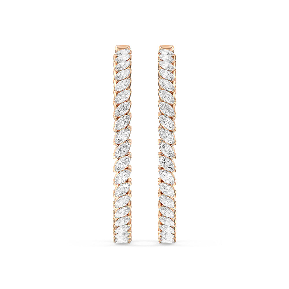 Marquise Diamond Inside-Out Large Hoop Earrings with 14KT Rose Gold / Lab / 7 Cut Diamond in 14KT Rose Gold / Lab / 7 view 3
