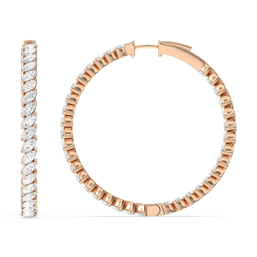 Marquise Diamond Inside-Out Large Hoop Earrings with 14KT Rose Gold / Lab / 7 Cut Diamond in 14KT Rose Gold / Lab / 7 view 2
