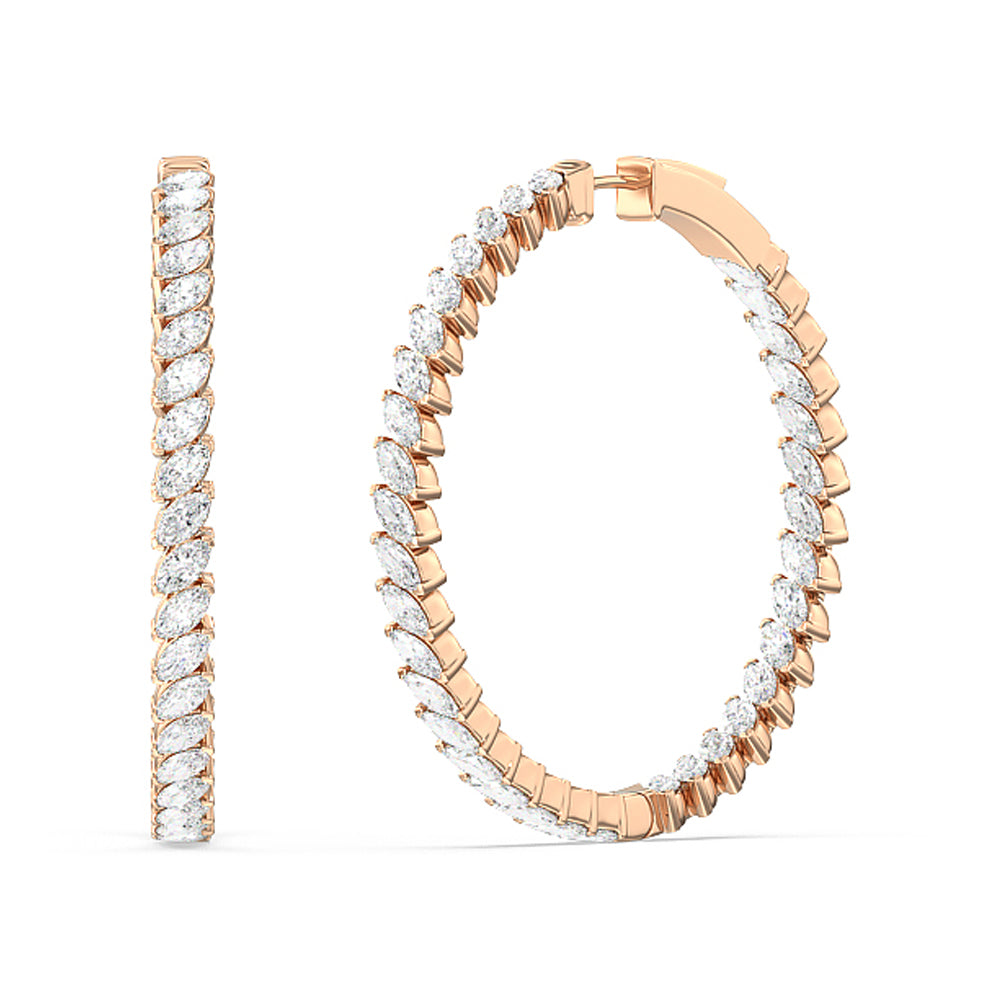 Marquise Diamond Inside-Out Large Hoop Earrings with 14KT Rose Gold / Lab / 7 Cut Diamond in 14KT Rose Gold / Lab / 7 view 1
