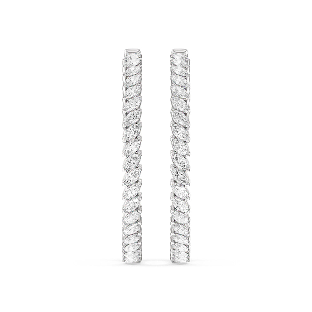 Marquise Diamond Inside-Out Large Hoop Earrings with 14KT White Gold / Lab / 7 Cut Diamond in 14KT White Gold / Lab / 7 view 3
