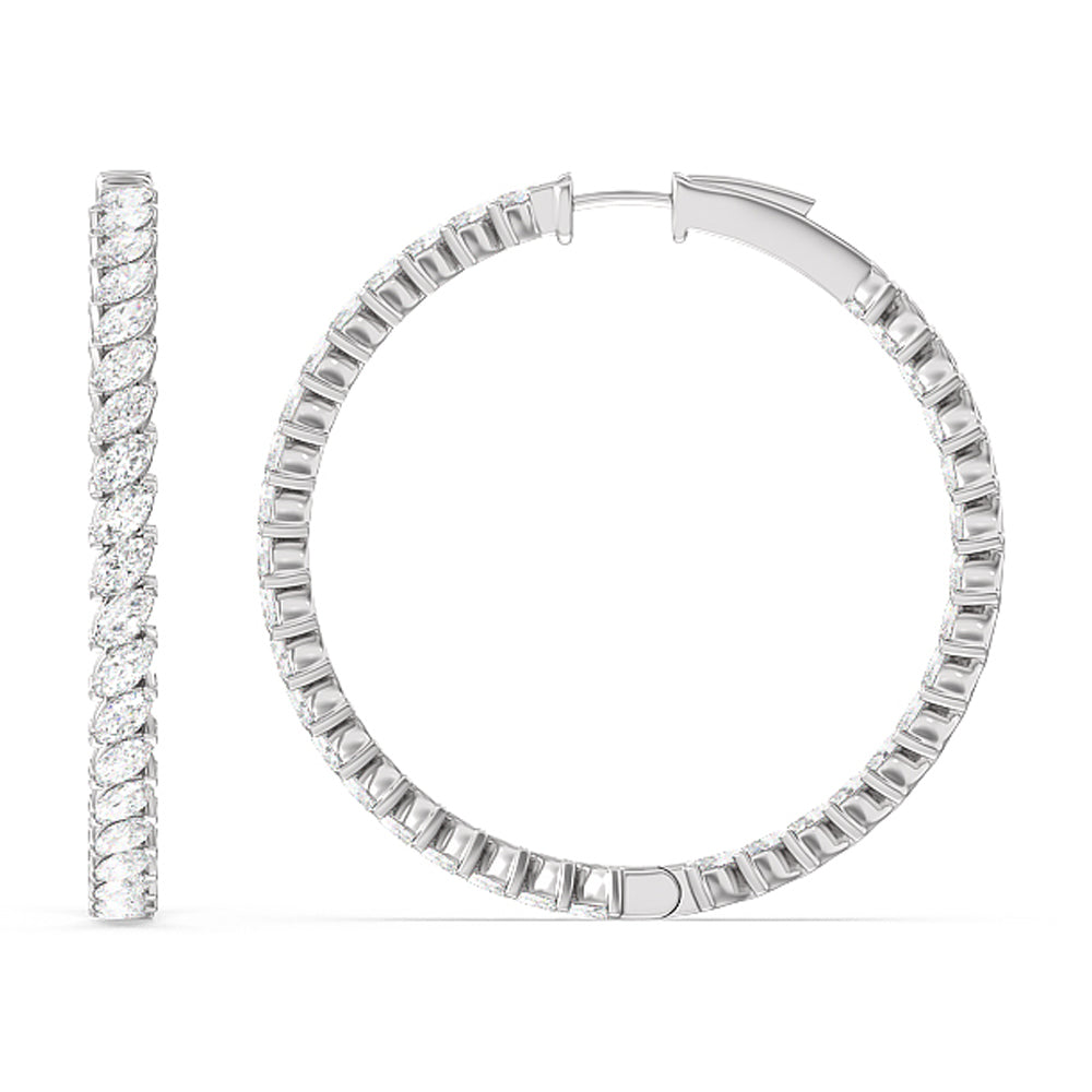 Marquise Diamond Inside-Out Large Hoop Earrings with 14KT White Gold / Lab / 7 Cut Diamond in 14KT White Gold / Lab / 7 view 2
