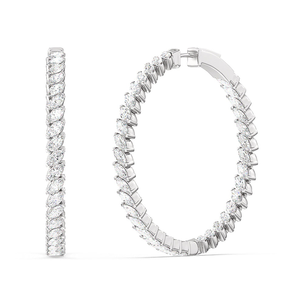 Marquise Diamond Inside-Out Large Hoop Earrings with 14KT White Gold / Lab / 7 Cut Diamond in 14KT White Gold / Lab / 7 view 1
