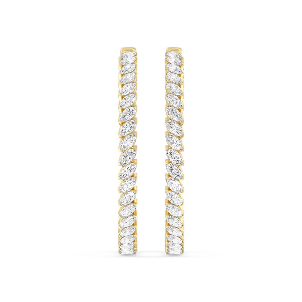 Marquise Diamond Inside-Out Large Hoop Earrings with 14KT Yellow Gold / Lab / 7 Cut Diamond in 14KT Yellow Gold / Lab / 7 view 3
