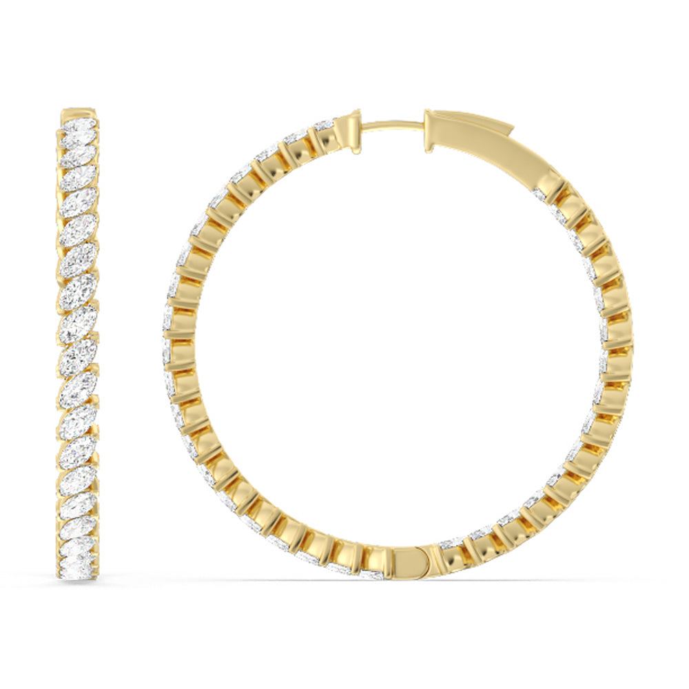 Marquise Diamond Inside-Out Large Hoop Earrings with 14KT Yellow Gold / Lab / 7 Cut Diamond in 14KT Yellow Gold / Lab / 7 view 2
