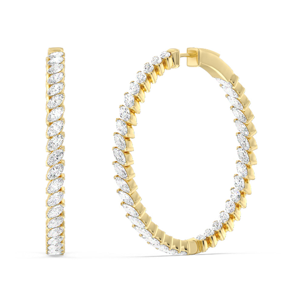 Marquise Diamond Inside-Out Large Hoop Earrings with 14KT Yellow Gold / Lab / 7 Cut Diamond in 14KT Yellow Gold / Lab / 7 view 1
