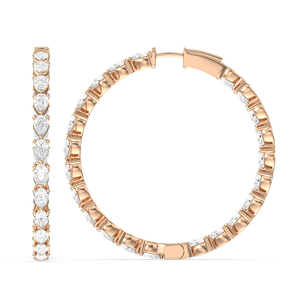 Pear Diamond Inside-Out Large Hoop Earrings with 14KT Rose Gold / Lab / 7 Cut Diamond in 14KT Rose Gold / Lab / 7 view 2
