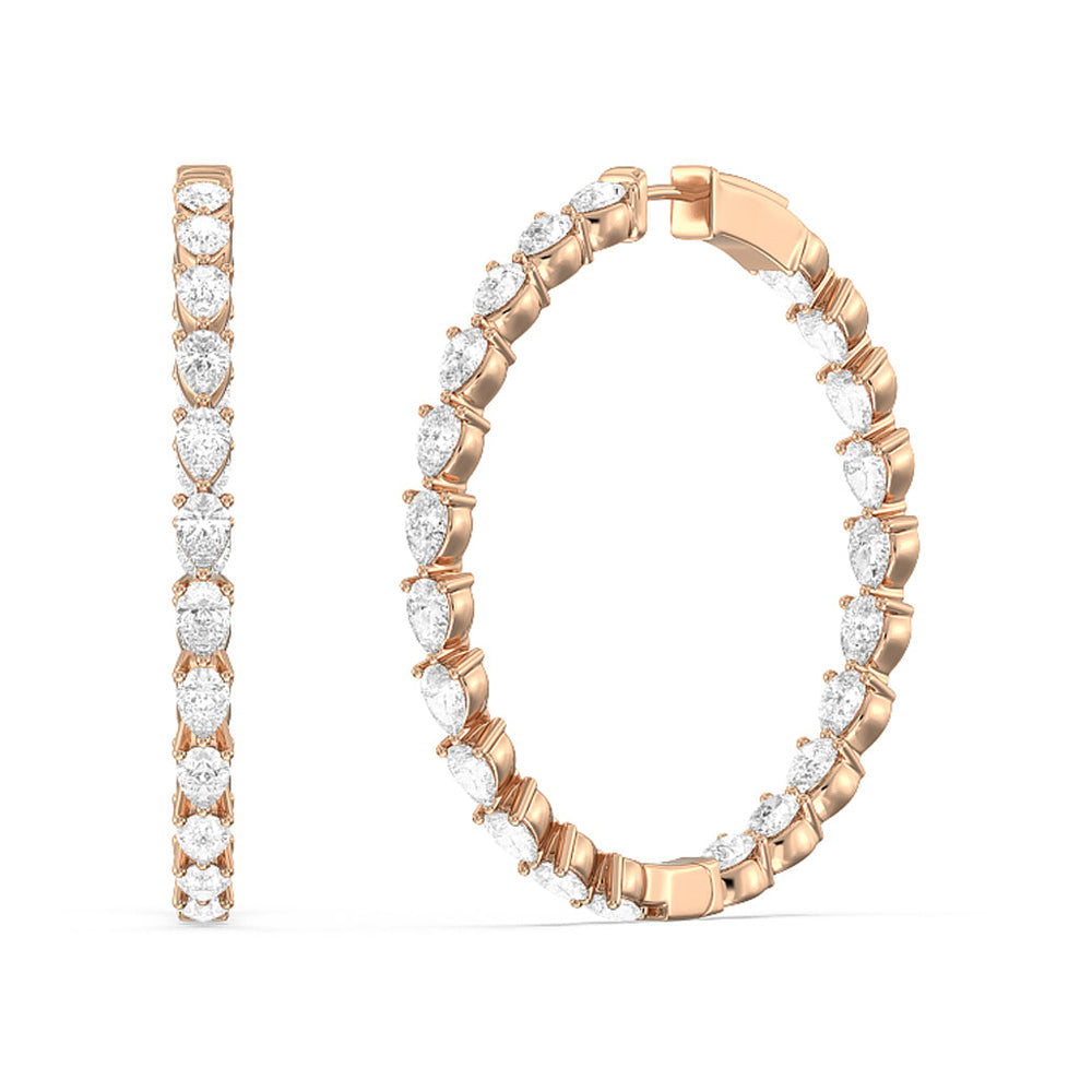 Pear Diamond Inside-Out Large Hoop Earrings with 14KT Rose Gold / Lab / 7 Cut Diamond in 14KT Rose Gold / Lab / 7 view 1
