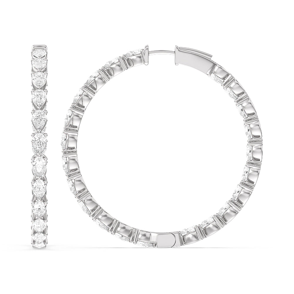 Pear Diamond Inside-Out Large Hoop Earrings with 14KT White Gold / Lab / 7 Cut Diamond in 14KT White Gold / Lab / 7 view 2
