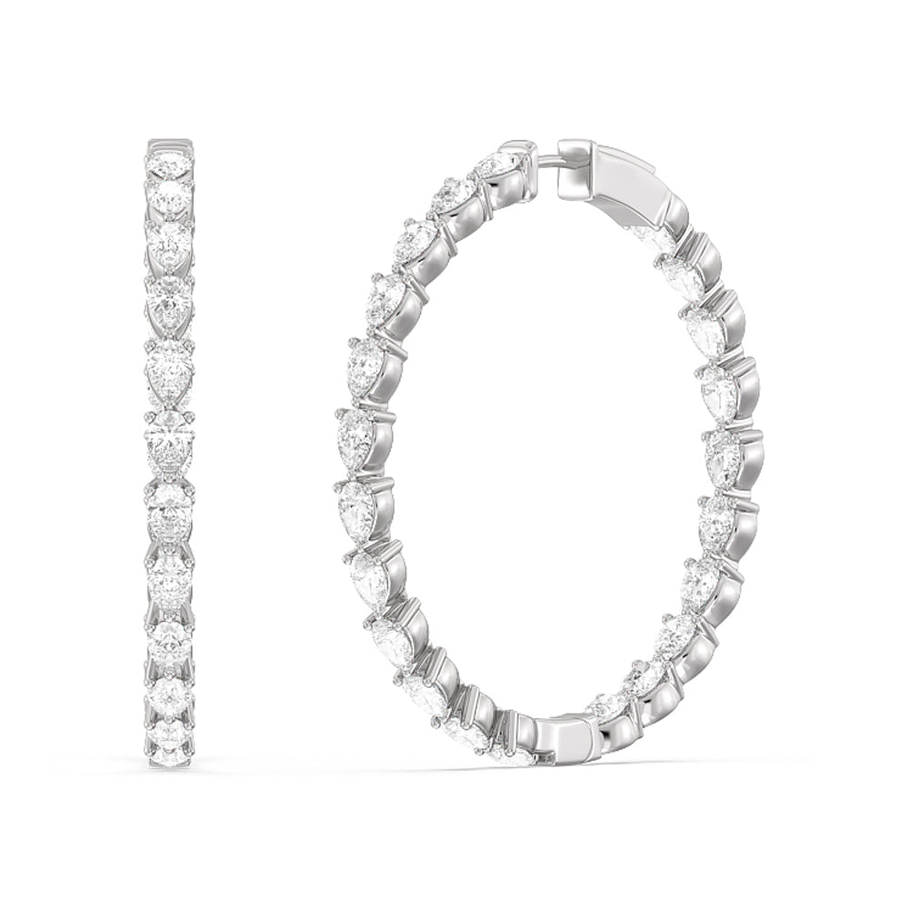 Pear Diamond Inside-Out Large Hoop Earrings with 14KT White Gold / Lab / 7 Cut Diamond in 14KT White Gold / Lab / 7 view 1
