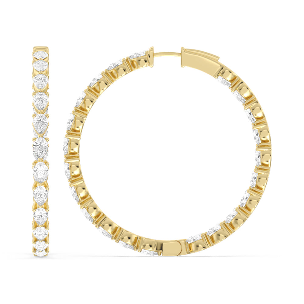 Pear Diamond Inside-Out Large Hoop Earrings with 14KT Yellow Gold / Lab / 7 Cut Diamond in 14KT Yellow Gold / Lab / 7 view 2

