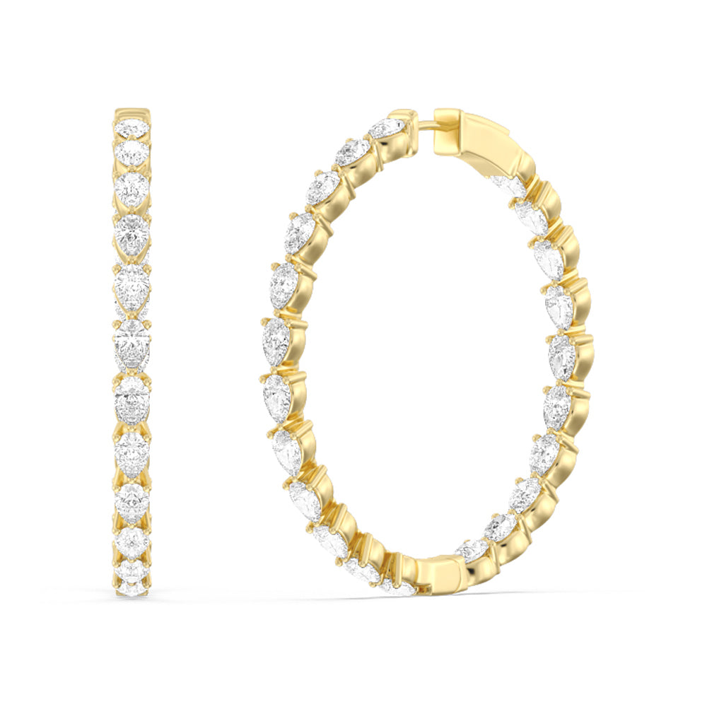 Pear Diamond Inside-Out Large Hoop Earrings with 14KT Yellow Gold / Lab / 7 Cut Diamond in 14KT Yellow Gold / Lab / 7 view 1
