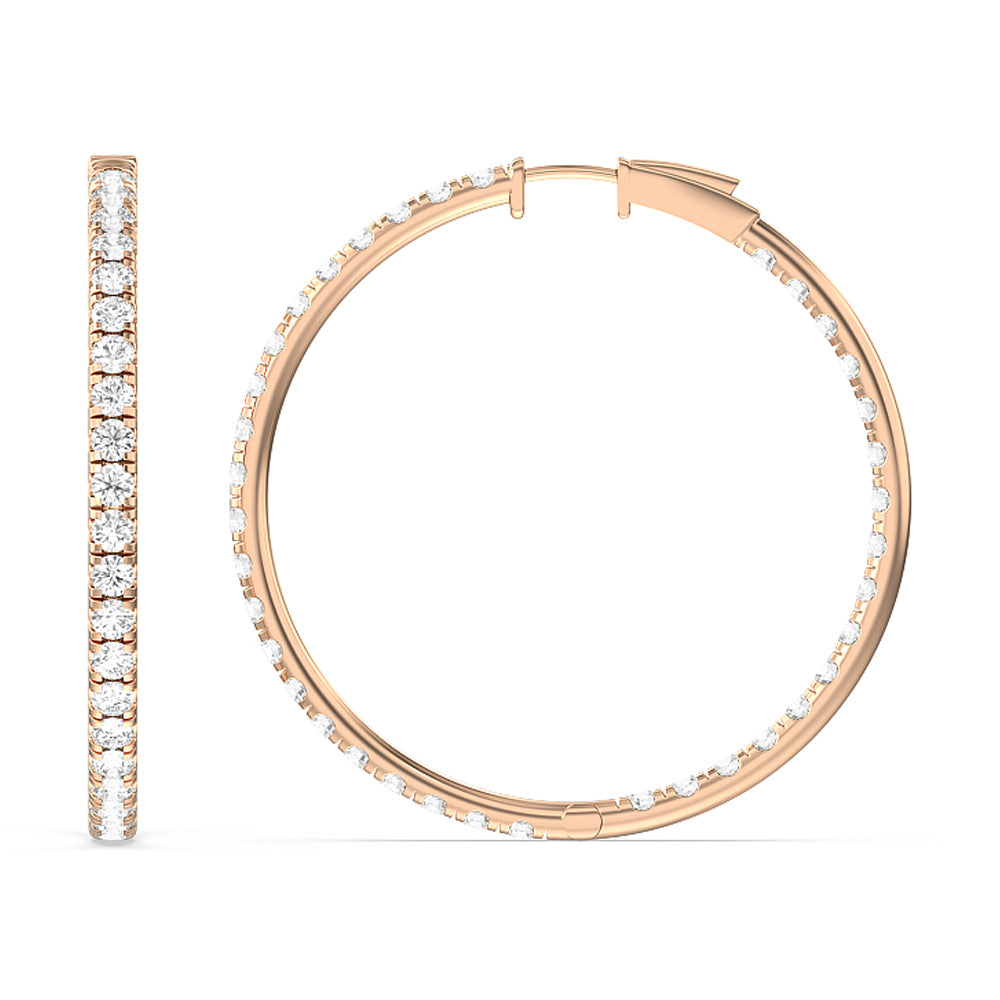Round Diamond Inside-Out Large Hoop Earrings with 14KT Rose Gold / Lab / 7 1/2 Cut Diamond in 14KT Rose Gold / Lab / 7 1/2 view 2
