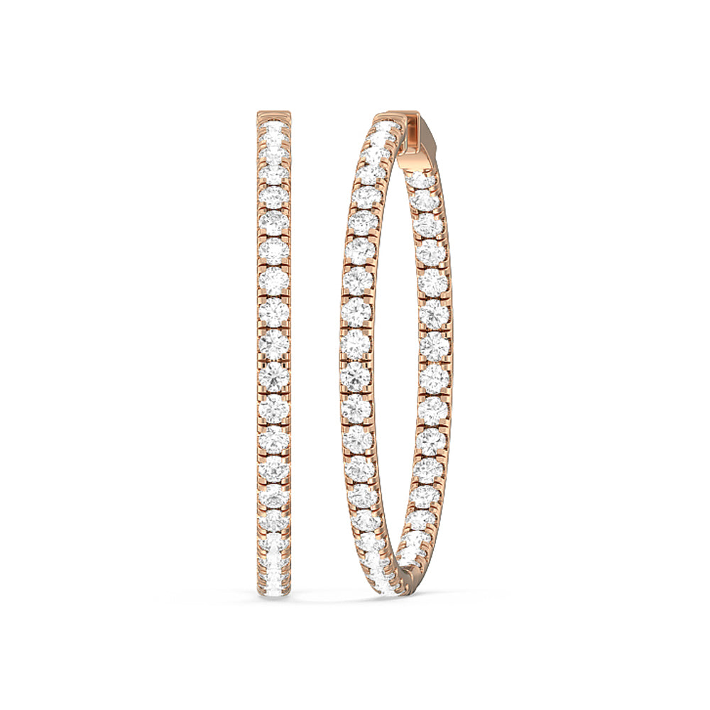 Round Diamond Inside-Out Large Hoop Earrings with 14KT Rose Gold / Lab / 7 1/2 Cut Diamond in 14KT Rose Gold / Lab / 7 1/2 view 1
