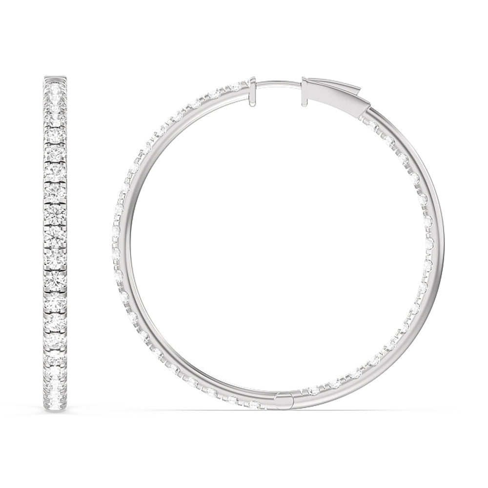 Round Diamond Inside-Out Large Hoop Earrings with 14KT White Gold / Lab / 7 1/2 Cut Diamond in 14KT White Gold / Lab / 7 1/2 view 2
