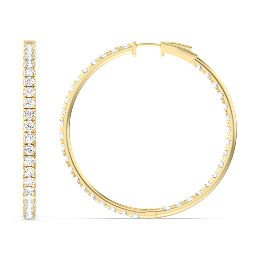 Round Diamond Inside-Out Large Hoop Earrings with 14KT Yellow Gold / Lab / 7 1/2 Cut Diamond in 14KT Yellow Gold / Lab / 7 1/2 view 2
