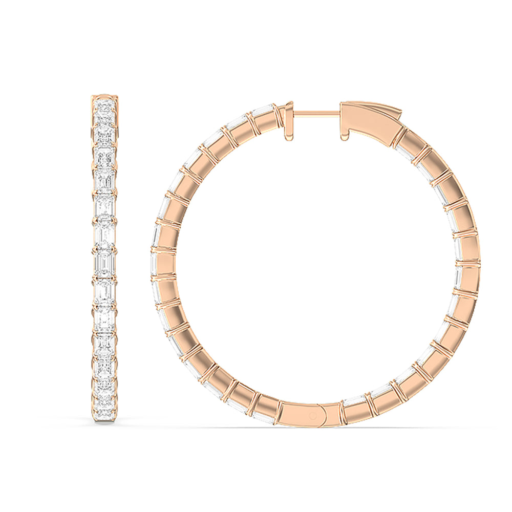 Inside-Out Emerald Shape Large Hoop Earrings with 14KT Rose Gold / Lab / 4 1/3 Cut Diamond in 14KT Rose Gold / Lab / 4 1/3 view 4
