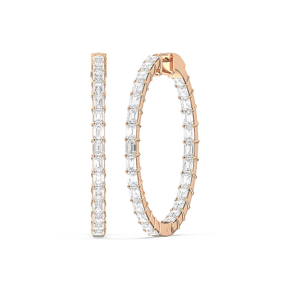 Inside-Out Emerald Shape Large Hoop Earrings with 14KT Rose Gold / Lab / 4 1/3 Cut Diamond in 14KT Rose Gold / Lab / 4 1/3 view 1
