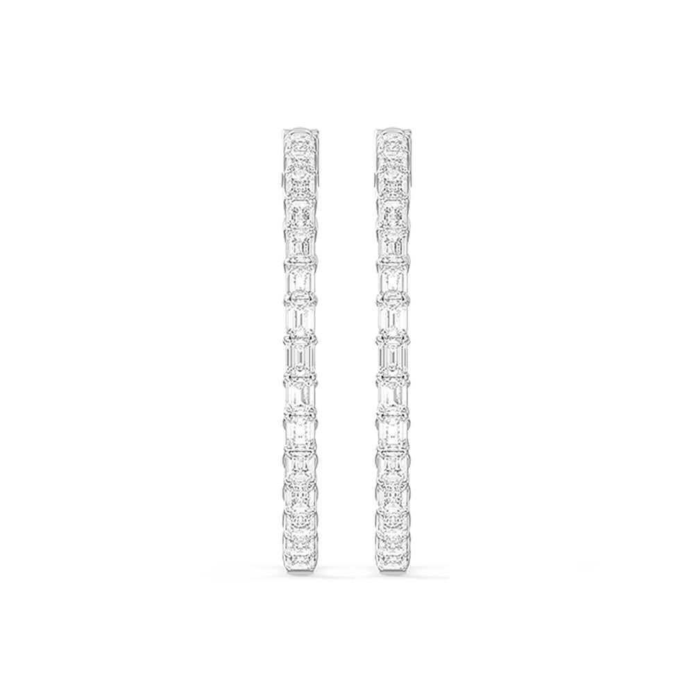 Inside-Out Emerald Shape Large Hoop Earrings with 14KT White Gold / Lab / 4 1/3 Cut Diamond in 14KT White Gold / Lab / 4 1/3 view 5
