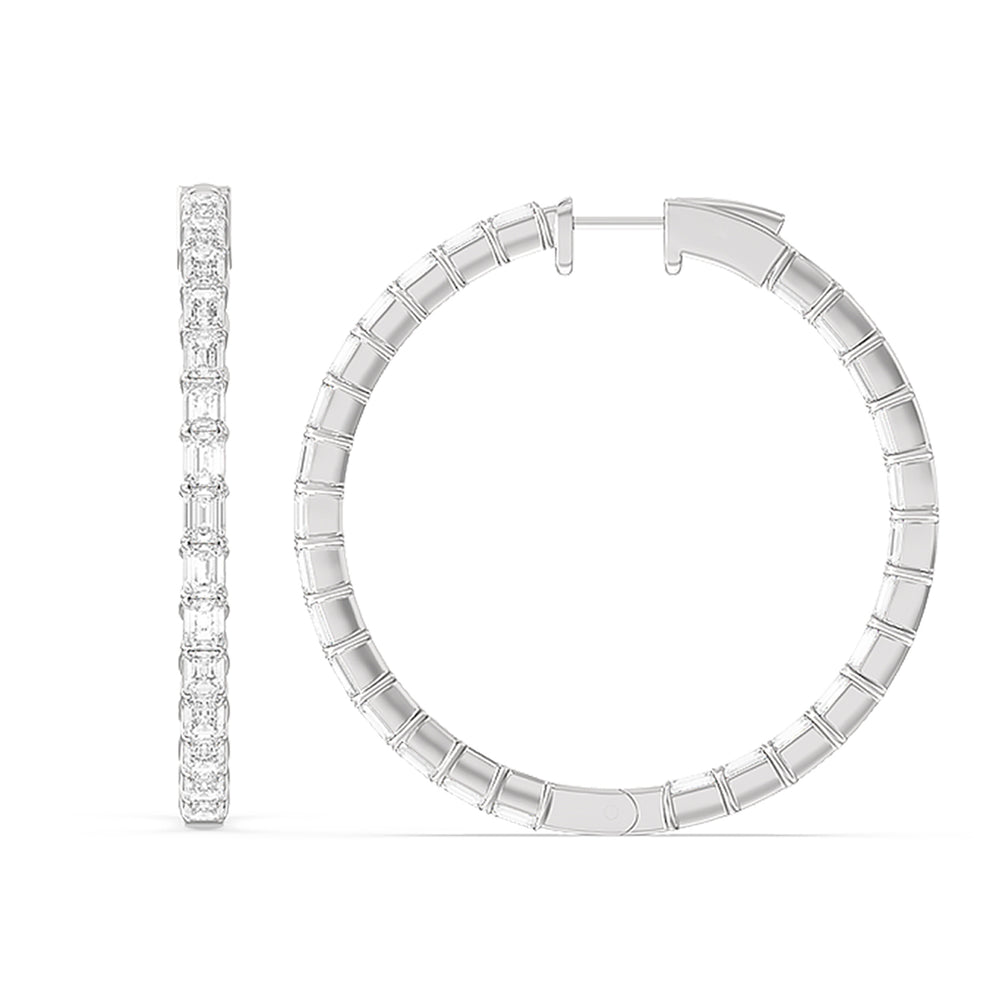 Inside-Out Emerald Shape Large Hoop Earrings with 14KT White Gold / Lab / 4 1/3 Cut Diamond in 14KT White Gold / Lab / 4 1/3 view 4
