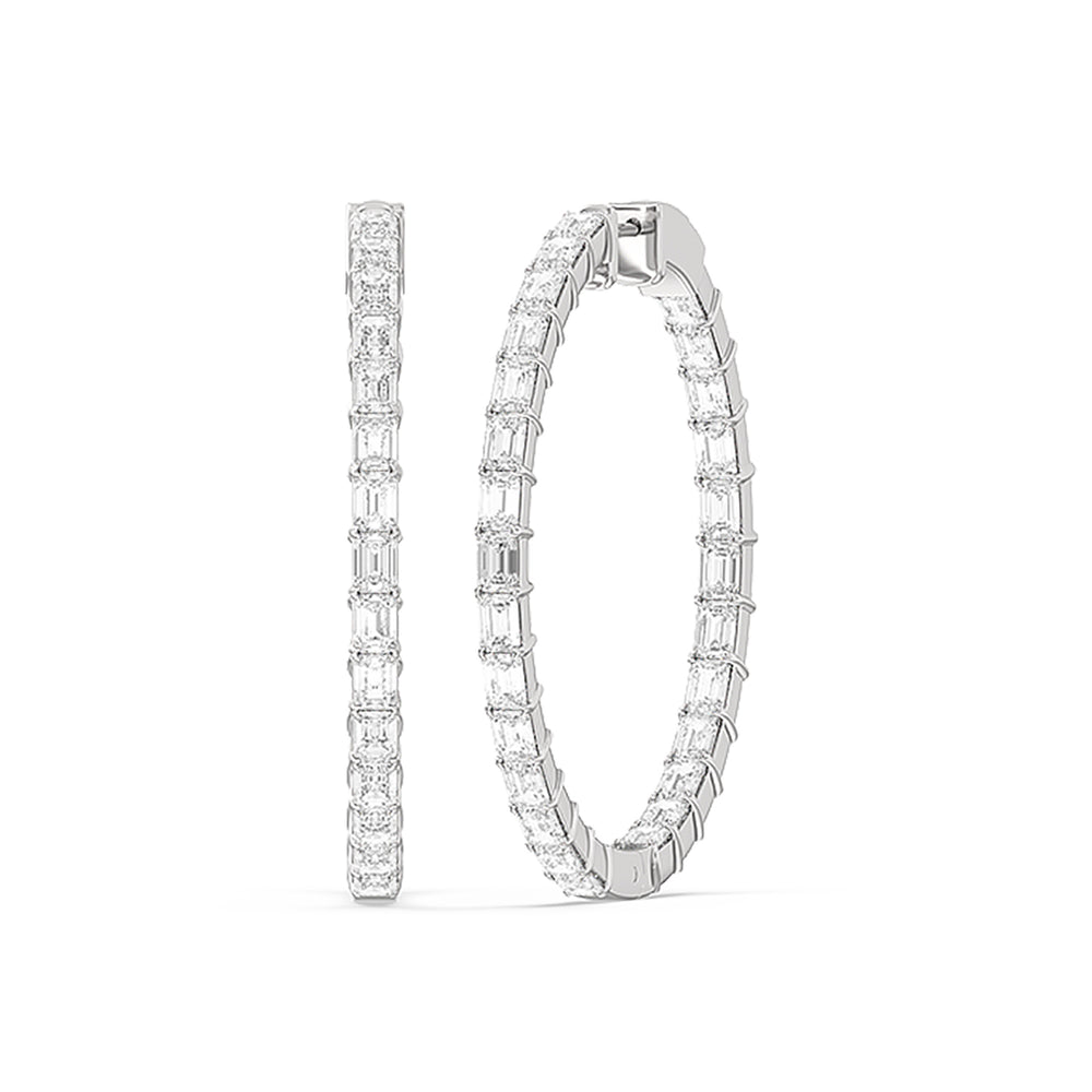 Inside-Out Emerald Shape Large Hoop Earrings with 14KT White Gold / Lab / 4 1/3 Cut Diamond in 14KT White Gold / Lab / 4 1/3 view 1
