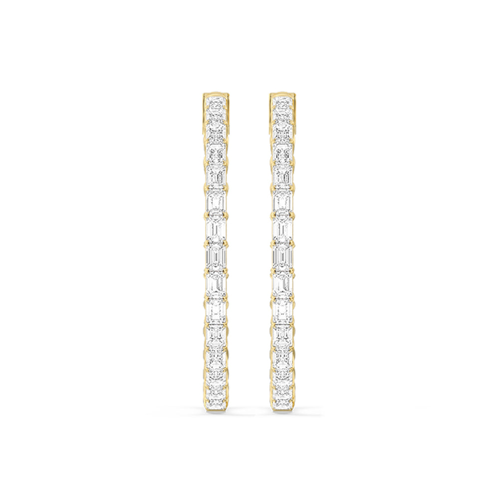 Inside-Out Emerald Shape Large Hoop Earrings with 14KT Yellow Gold / Lab / 4 1/3 Cut Diamond in 14KT Yellow Gold / Lab / 4 1/3 view 5
