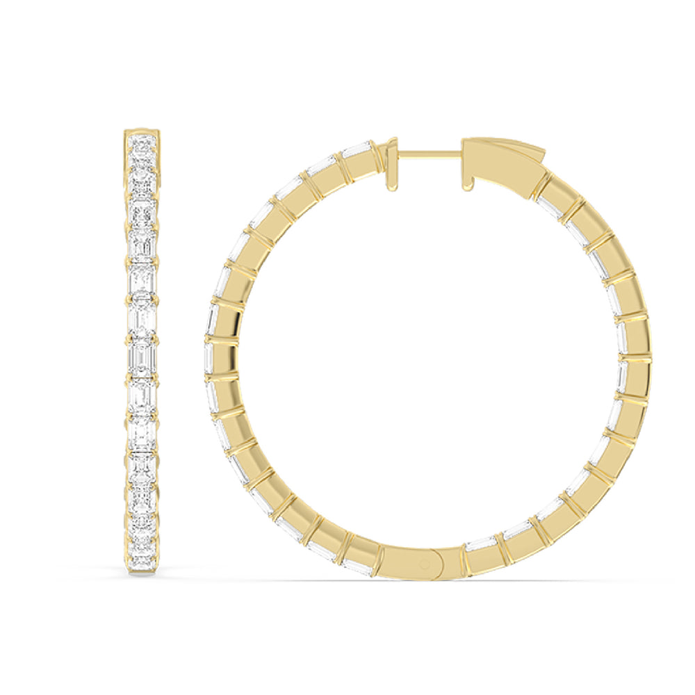 Inside-Out Emerald Shape Large Hoop Earrings with 14KT Yellow Gold / Lab / 4 1/3 Cut Diamond in 14KT Yellow Gold / Lab / 4 1/3 view 4
