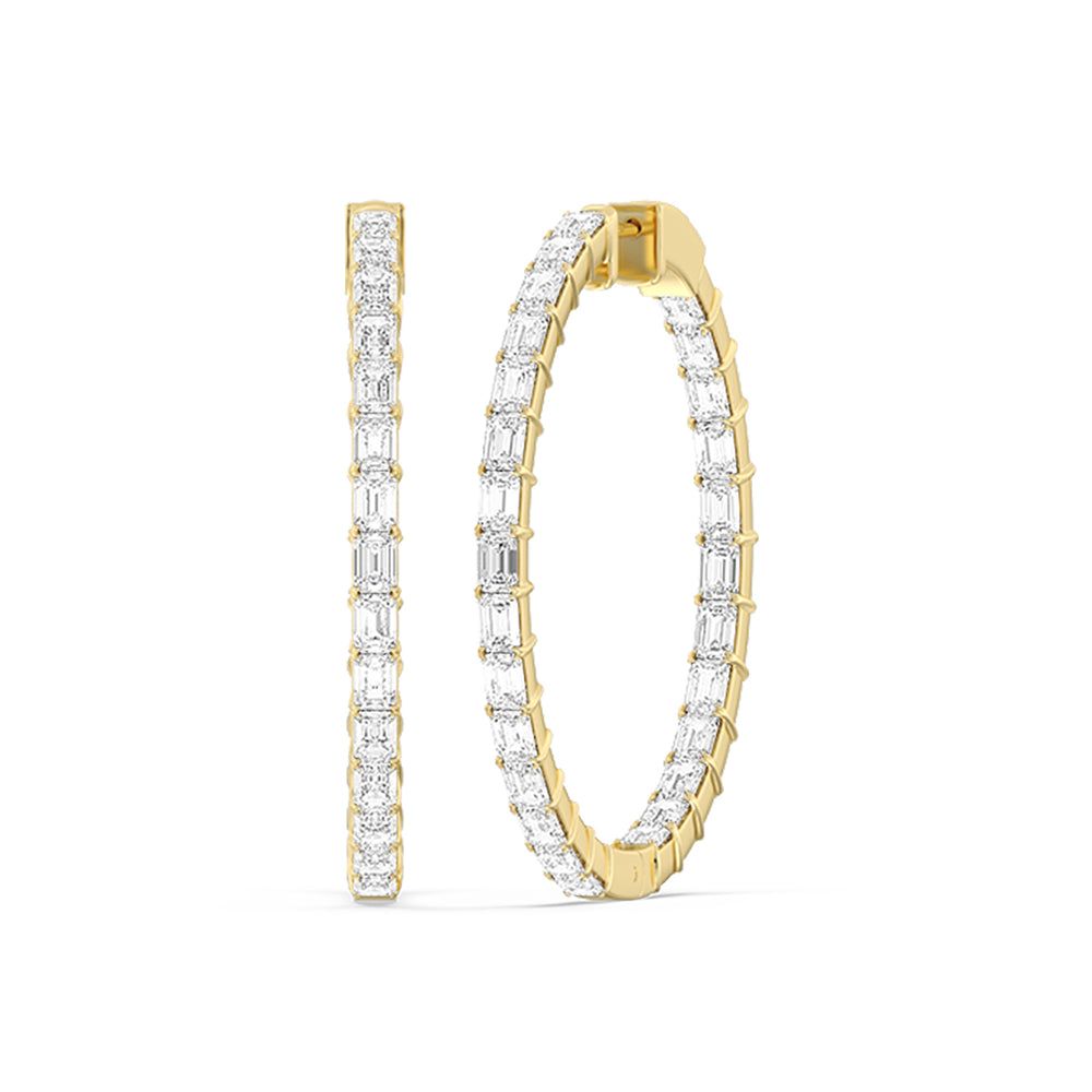 Inside-Out Emerald Shape Large Hoop Earrings with 14KT Yellow Gold / Lab / 4 1/3 Cut Diamond in 14KT Yellow Gold / Lab / 4 1/3 view 1
