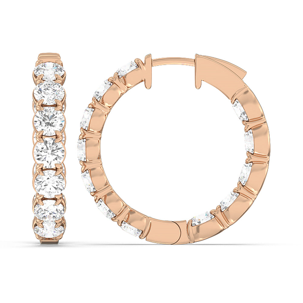 Inside-Out Round Shape Hoop Earrings with 14KT Rose Gold / Lab / 7 5/8 Cut Diamond in 14KT Rose Gold / Lab / 7 5/8 view 2
